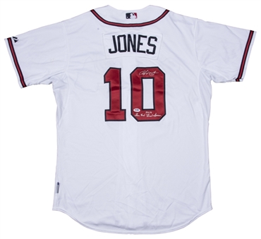 2012 Chipper Jones Game Used and Signed/Inscribed "2012 Game Used Final Season" Atlanta Braves Home Jersey (PSA/DNA)